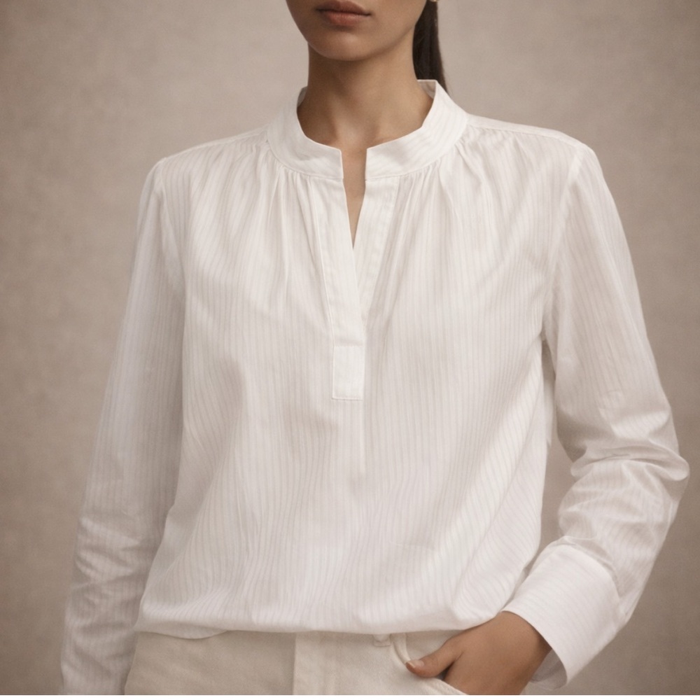 Classic White Split-Neck Cotton Blouse